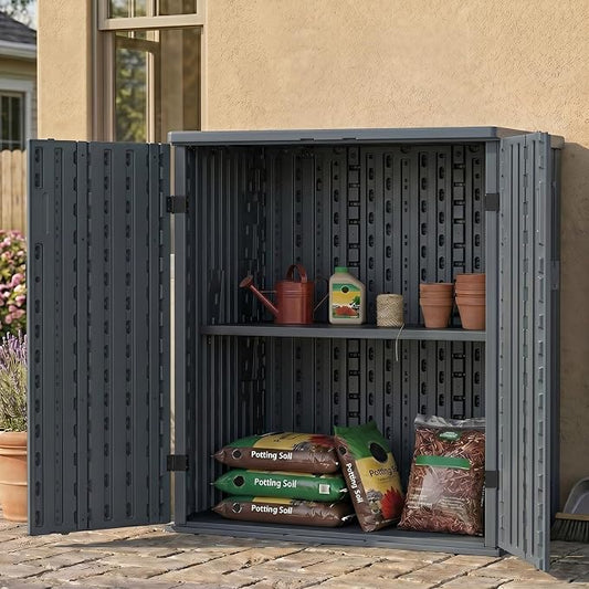 EHHLY Heavy Duty Small Storage Cabinet Outdoor Weatherproof, 14 Cuft Garage Storage Cabinet with 2 Adjustable Shelves, Lockable Kitchen Pantry Closer Organizer, 31Wx23Lx34H, Sage Grey by EHHLY