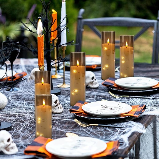 Flickering Flameless Candles Battery Operated with Remote,Led Pillar Candles with Realistic Moving Wick Candles for Halloween,Christmas,Home Decor Pack of 12 (D2.2 xH 5" 6" 7")(Grey)