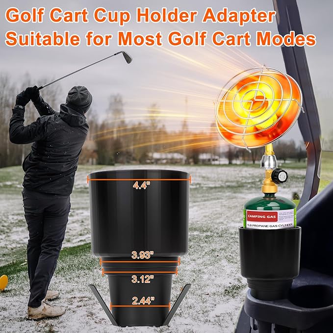 Propane Golf Cart Heater, Outdoor Propane Heater, Golf Cart Accessories, Portable Heaters for Golf Carts with Cup Holder Fits Most Golf Carts, Golf Gifts for Men