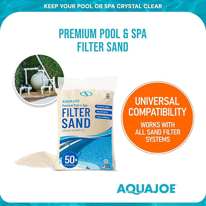 Aqua Joe Premium Pool and Spa Filter Sand, Natural Silica, 50 Lb Bag - Above Ground and Inground Swimming Pool System Accessory for Care, Cleaning, and Maintenance, FLTSAND50 - Image 4