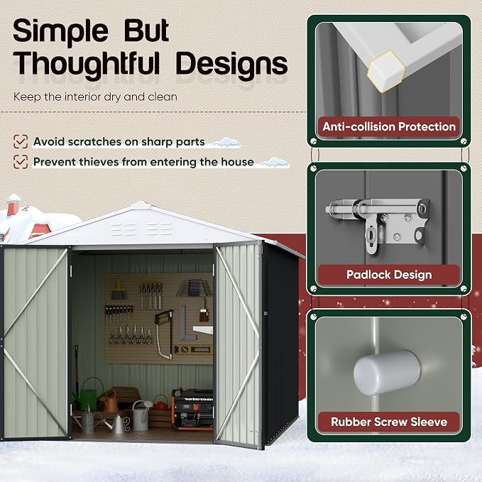 GUNJI 8 x 6 FT Shed Outdoor Storage Shed Metal Garden Shed with Lockable Door Outside Waterproof Tool Shed for Backyard, Patio, Lawn (Gray) - Image 4