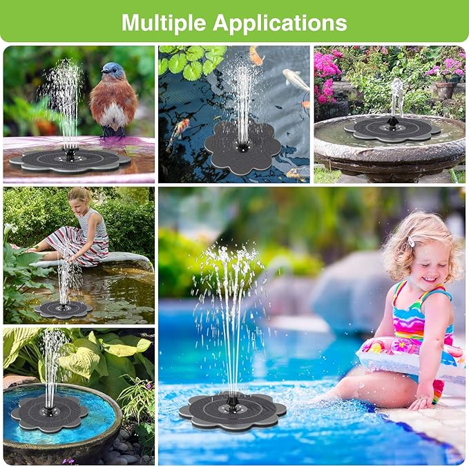 SZMP Solar Fountain 3.5W Bird Bath Fountains with Upgraded Flower, 7 Nozzle & 4 Fixer, Solar Fountain Pump for Bird Bath, Pool, Garden, Pond, Outdoor