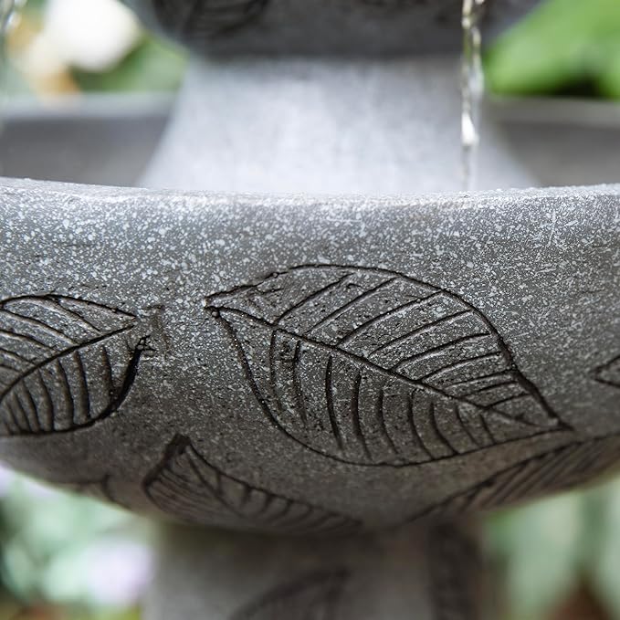 Glitzhome Outdoor Water Fountain with Lights & Pump, 26" H 2-Tiered Polyresin Bird Bath Fountain Floor-Standing Water Feature Waterfall Fountain for Garden, Yard, Patio, Home Decor