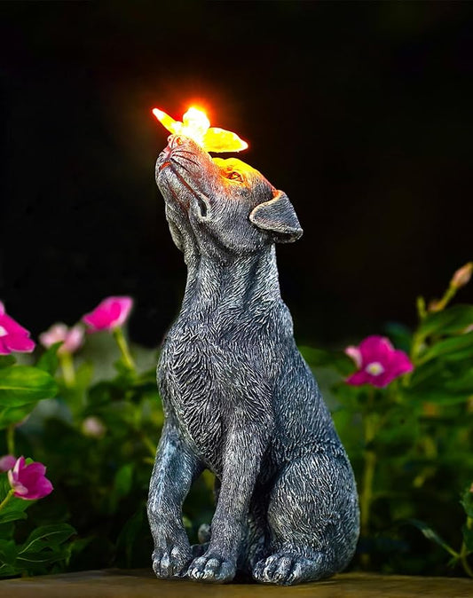 Goodeco Dog Statue with Solar Butterfly - Ideal Gifts for Mom, Dad or Birthdays, Beautifully Crafted Outdoor Decorations to Wow Your Guests by Goodeco