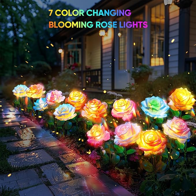 Solar Lights Outdoor Waterproof for Garden Decor, 4 Pack Solar Garden Lights for Outside, Outdoor Solar Lights for Yard with Solar Flowers Lights, Solar Powered Yard Decorations