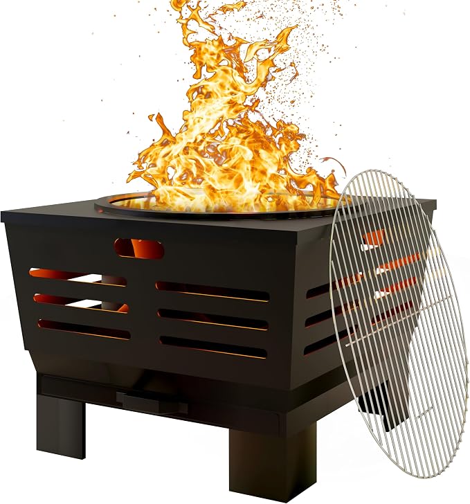 Fire Beauty Fire Pit with Stand,Smokeless Wood Burning Firepit with Ash Pan,Portable Outdoor Firepit with Cooking Grate & Poker For Camping,Backyard|L:23''xW:23''xH:19'',28.6lbs - Image 3