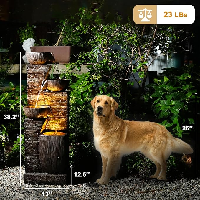 38.2" Tall Outdoor Water Fountain,Stone Texture Modern 4 Tiers Cascading Bowls Garden Fountains Outdoor,Suit for Patio, Deck, Porch, Lawns, Backyard and Home Art Decor