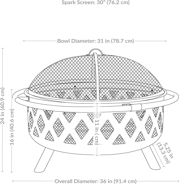 Sunnydaze Crossweave Outdoor Fire Pit - Wood-Burning Fire Pit for Outside with Spark Screen, Poker and Round Cover - 36-Inch - Black - Image 8