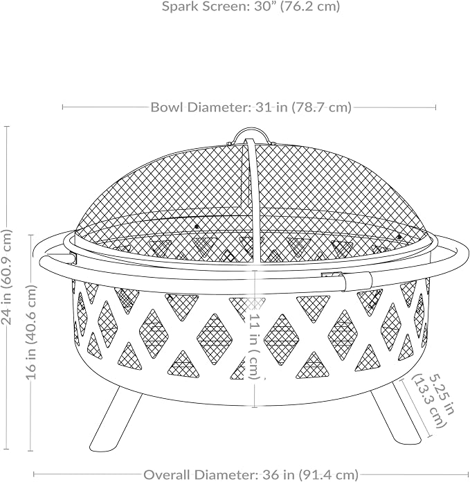 Sunnydaze Crossweave Outdoor Fire Pit - Wood-Burning Fire Pit for Outside with Spark Screen, Poker and Round Cover - 36-Inch - Bronze - Image 7