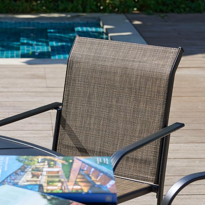 VICLLAX 11 Pieces Round Patio Dining Set, Patio Furniture Set of 10 Patio Stackable Dining Chairs and 63" Outdoor Spliced Tabletop with Umbrella Hole, Brown Chairs and Walnut Table - Image 3
