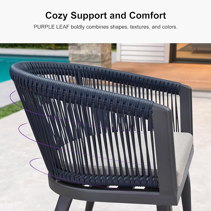 PURPLE LEAF Outdoor Dining Set with Waterproof Furniture Cover 9-Piece All-Weather Patio Set for 8 with Gray Aluminum Table Rope Weave Chairs and Cushions, Gray - Image 3