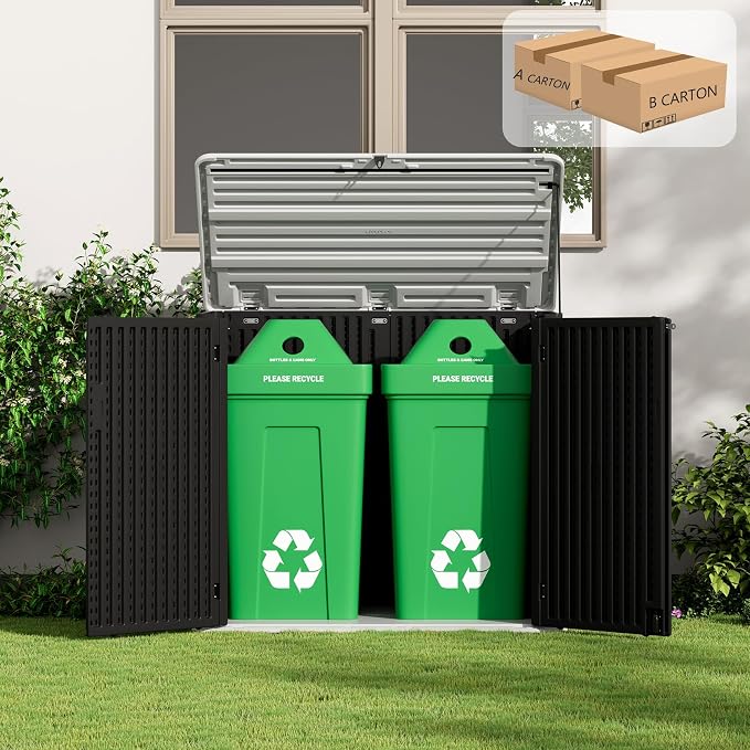 ZZM Large Outdoor Storage Shed, 48 Cu Ft Resin Versatile Storage Cabinet for Patio Accessories, Trash Cans & Garden Tools, Durable Horizontal Storage Box with Lockable Lid (Black) - Image 4