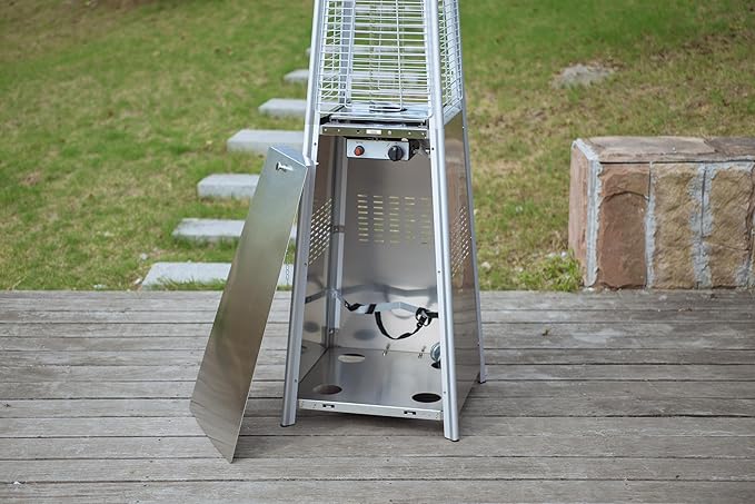 BTExpert 48000 BTU Stainless Steel Pyramid Patio Heater for Outdoor Double Layer Triple Protection System Quartz Glass Tube Propane Heater for Home & Commerical