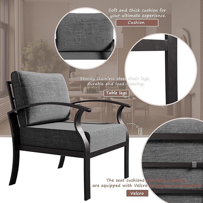 Aluminum Patio Furniture Set, 10 Seats Outdoor Patio Conversation Sets with Swivel Chair Modern Metal Sectional Sofa with Upgrade Cushions for Patio, Backyard - Grey