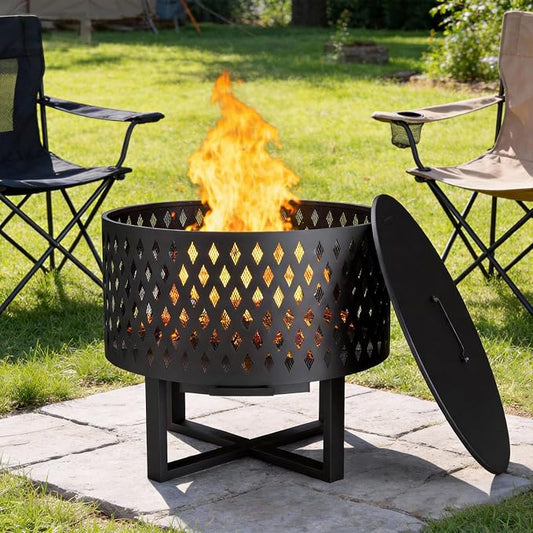 Outdoor Fire Pit, Fire Pits for Outside, Wood Burning Fire Pit with Lid, Bonfire Firepits for Patio, Backyard, Garden, Camping by tenouaai