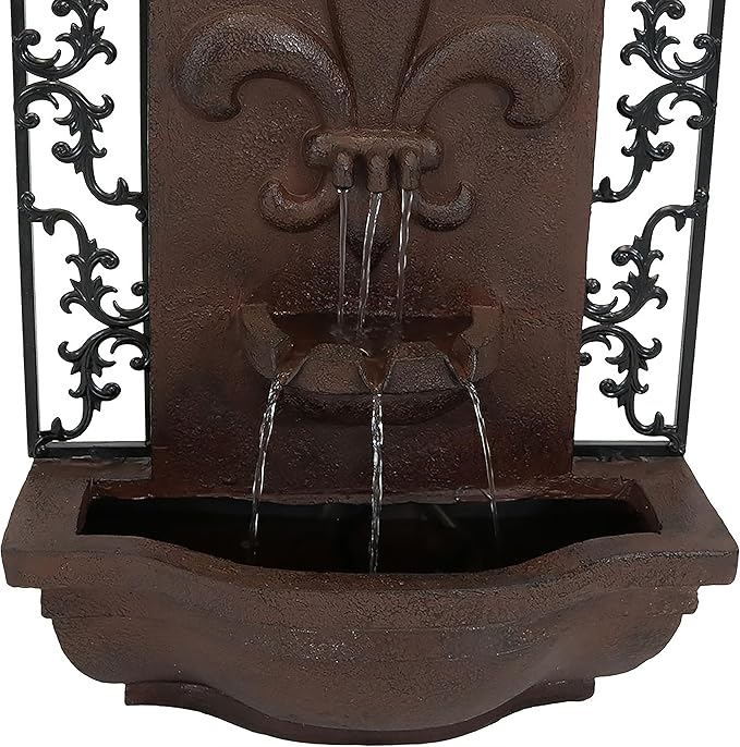 Sunnydaze 33" Outdoor Wall Water Fountain with Pump - Iron - French Lily - Electric