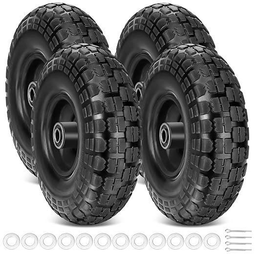 TICONN 4.00-6 Tire and Wheel Flat Free, 4 Pack 13" Solid Tires with 5/8" Axle Bore Hole and Double Sealed Bearings, Perfect for Wheelbarrow, Garden Cart, Wagon, Dolly (Black, 4PK) by TICONN