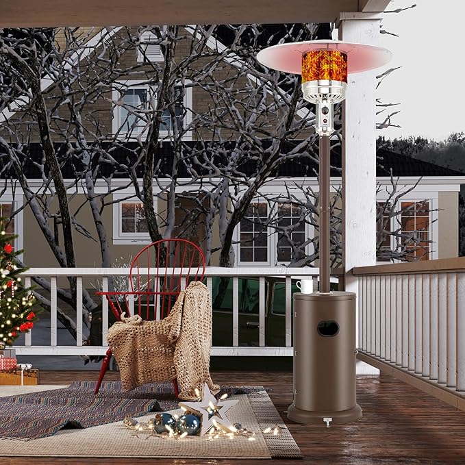 Happygrill 50,000 BTU Outdoor Heater, Round Propane Patio Heater with Stainless Steel Burner, Tip-Over & Flame-Out Protection & Wheels, Outdoor Heaters for Patio (Brown)