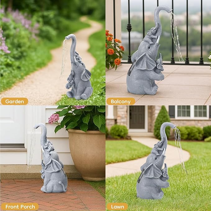 Solar Garden Outdoor Statue with 35 LED Lights, Elephant Figurine for Patio, Balcony, Courtyard, Lawn Ornaments, Unique Valentine's Day Birthday Gift for Women, Mom, Grandma, Elderly