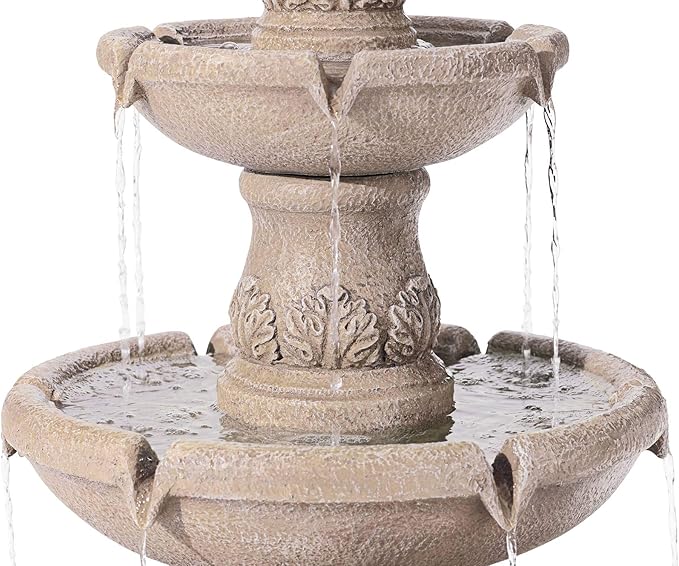 Domanico 57" High Large Italian Indoor Outdoor Decor Sand Stone Floor Fountain Waterfall 3-Tier Standing Basin Cascading Water Feature for Outside Garden Patio Yard Backyard Porch - John Timberland