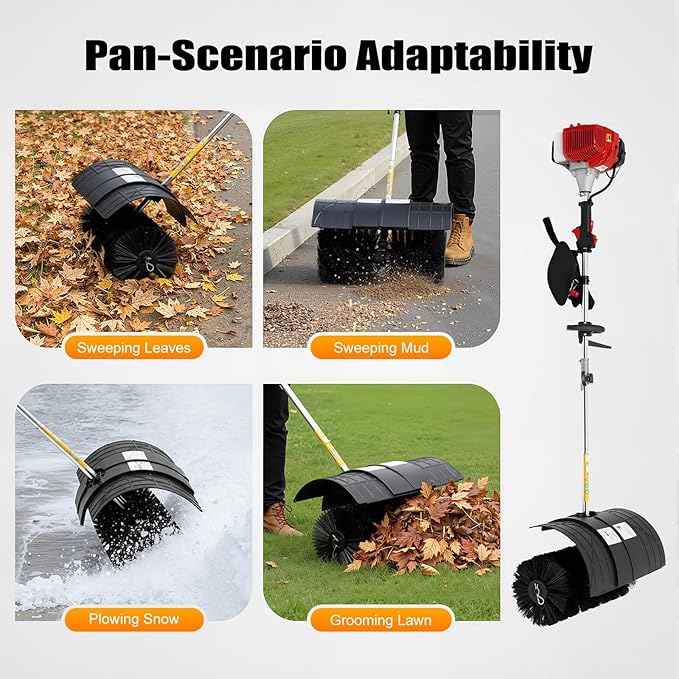 2-Stroke Lawn Sweeper, 52CC 2.3HP Gas Handheld Sweeper Artificial Grass Brush Gas Powered Broom Engine Broom Cleaner Tools with 33.8oz Fuel Tank for Sweeping Boulevards Driveways Sidewalks - Image 6