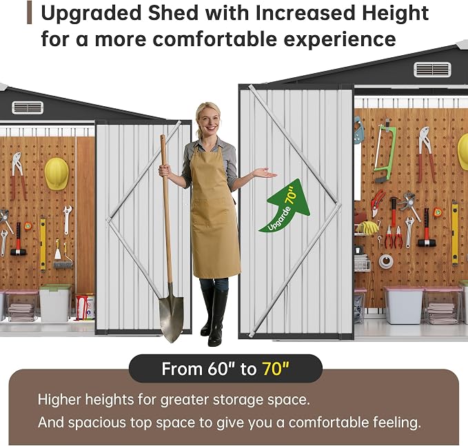 Metal Storage Shed & Outdoor Storage, Outdoor Steel Storages Shed with Sloping Roof, Utility and Tool Garden Sheds for Backyard Patio Lawn - Image 6