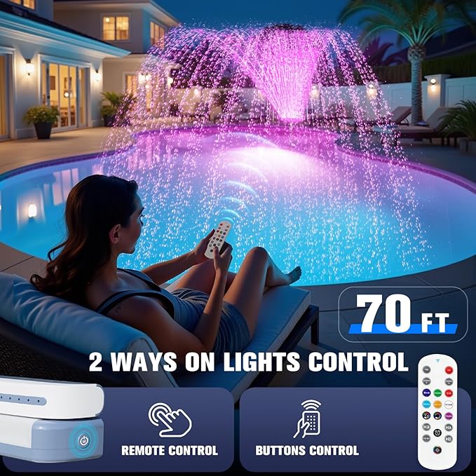 Upgraded Pool Fountain with Remote - Adjustable Waterfall Pool Sprinkler Fountains with Lights, Spray Water Fountains for Above Ground and Inground Pool for Cooling-Orange