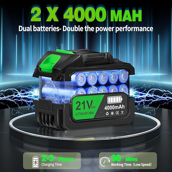 Leaf Blower Cordless,Battery Powered 800,000 RPM Electric Leaf Blower with 2 x 4.0Ah Battery and Charger Handheld Blowers for Lawn Care,Dust,Snow,Car Blowing Water with 2 Extended Nozzle,Dark Green - Image 3