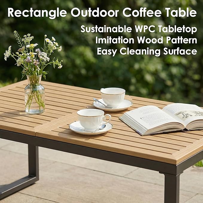 5 Piece Patio Conversation Set for 7, Modular Patio Sofa Couch with Cushions, Rattan Outdoor Patio Furniture Set with Loveseat/Coffee Table, Outdoor Sectional Furniture for Deck/Porch, Beige