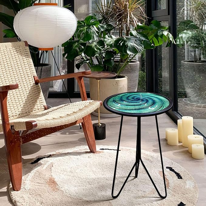 LIFFY Patio Side Table, Small Round End Table, Metal Side Table Outdoor, Small Porch Table for Indoor Balcony Furniture Decor (Green 12 inch) - Image 4