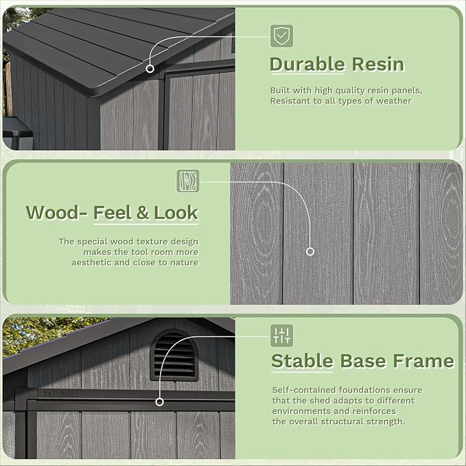 Patiowell 4' x 4' Outdoor Storage Shed with Floor, Plastic Shed Outside Resin Tool Shed with Window and Lockable Door for Backyard Garden Patio Lawn, Dark Grey (Fit-it Shed) - Image 6