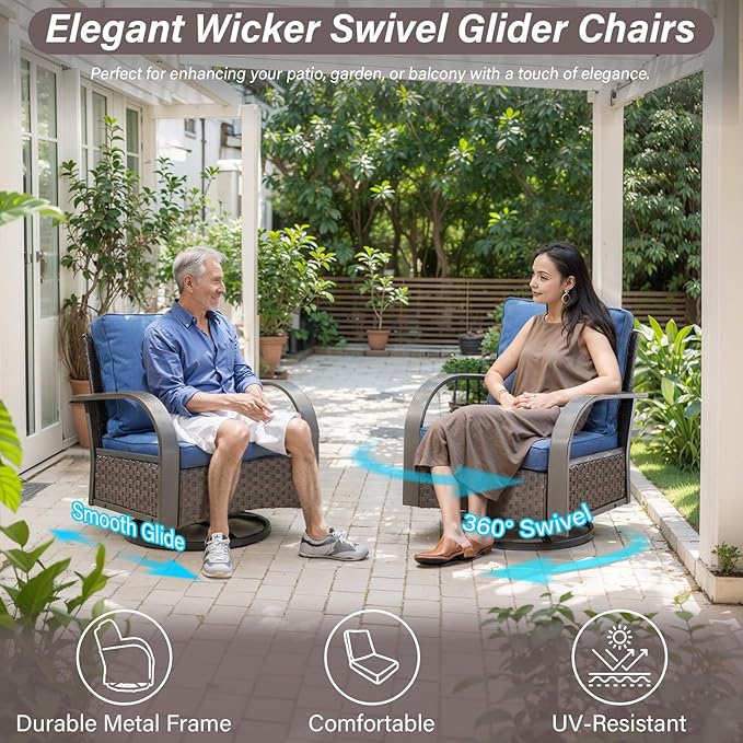 Belord 4 Pieces Patio Furniture Sets - Swivel Rocker Outdoor Chairs with Ottomans, All Weather Wicker Swivel Furniture Glider Seating Set for Porch Deck Sunroom Backyard