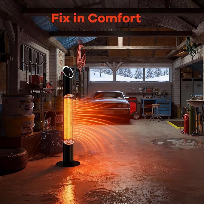 Portable Infrared Heater, Outdoor Electric Patio Heater, Heaters for Outdoor/Indoor Use, Standing Heaters for Patio, Garage, Backyard, 1500W, Black