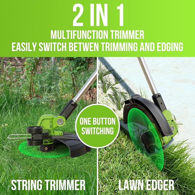 VARSK 12 Inch 20V Cordless Weed Wacker with Automatic Line Feed, 2 in 1 String Trimmer and Edger, Includes 2 X 2.0Ah Batteries/1 X Charger/6 X Replacement Spools, Weed Eater for Lawn, Garden, etc - Image 2