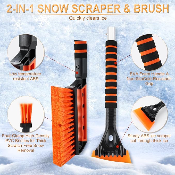 LivTee Ice Scraper and Snow Brush for Car Windshield, 24.75" Removable Snow Removal Tool, Automotive Exterior Accessories and Winter Essentials for Cars, Trucks, and SUVs,Orange - Image 4