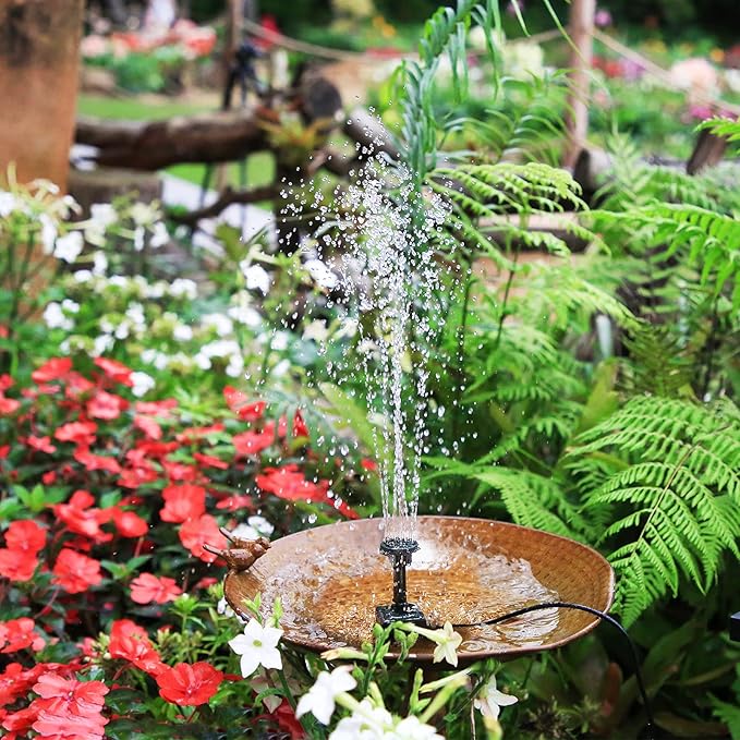 AMZtime Solar Fountain Pump with Separate Solar Panel, 2.5W Solar Water Pump with 6 Nozzles and 10ft Cable, Outdoor DIY Solar Powered Water Fountain for Bird Bath, Garden, Fish Tank, Pond, Patio