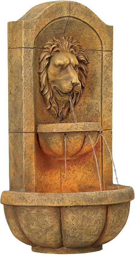 Royal Lion Head 29 1/2" High Large Italian Indoor Outdoor Decor Faux Stone Wall Fountain with Light LED Statue Waterfall Tiered Water Feature for Outside Garden Patio Yard Backyard - John Timberland