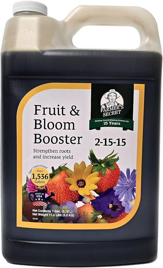 Farmer’s Secret Fruit & Bloom Booster Fertilizer (128oz) - Super Concentrated - Boosts Flowering and Yield on All Varieties of Fruits, Vegetables and Flowers by FarmersSecret