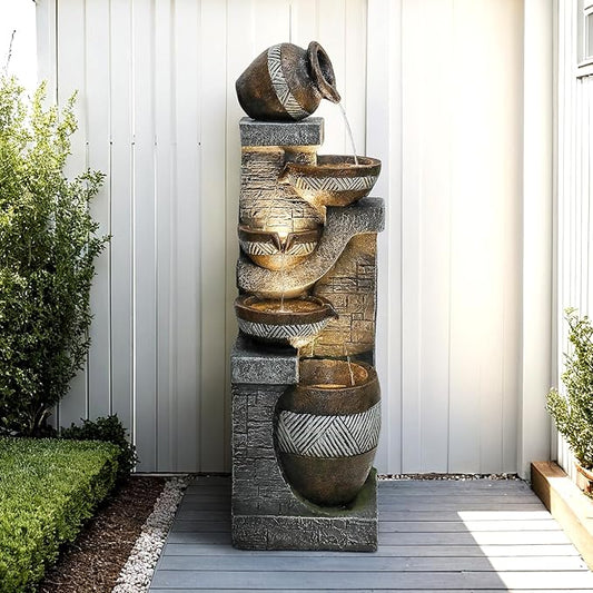 Naturefalls 42.5" Tall Outdoor Water Fountain and Waterfalls - Large Garden Fountain with LED Lights, 5-Tier Cascading, Indoor and Outdoor Fountains for Garden, Patio, Deck, Porch, Backyard and Home