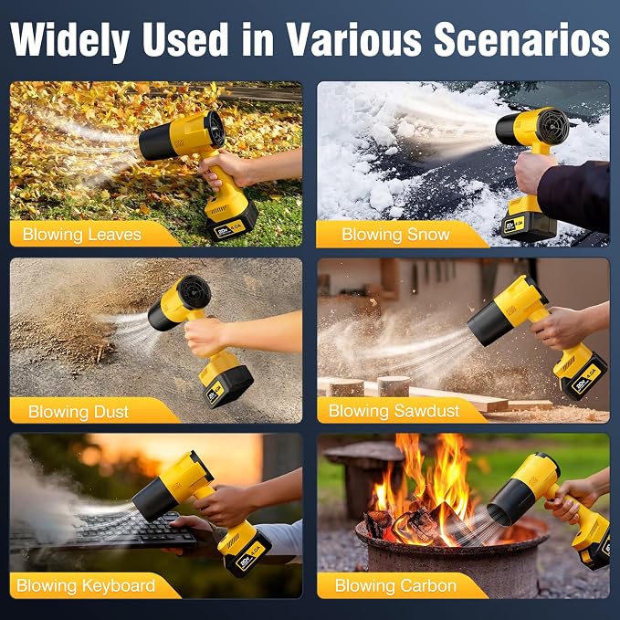 Leaf Blower Cordless, Handheld Leaf Blower with 2 X 4.0Ah Battery and Charger, Snow Blower with 6 Speed Modes, Lightweight Blowers for Lawn Care, Patio, Yard, Blowing Snow, Leaves, Dust-Yellow - Image 5