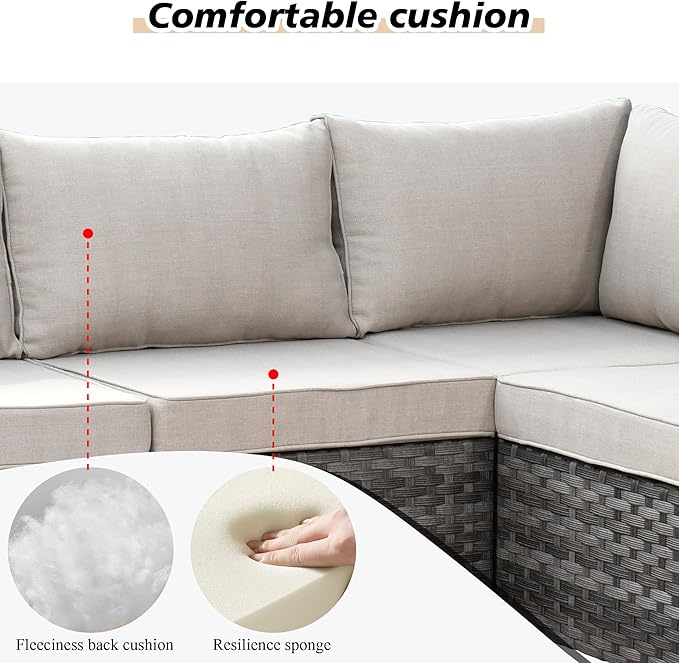 HOOOWOOO Modular Patio Outdoor Sectional Furniture Set,6 Pieces Wicker Conversation Sofa Set,Out Door Couch Set with Wide Arm for Outside All Weather(Beige)