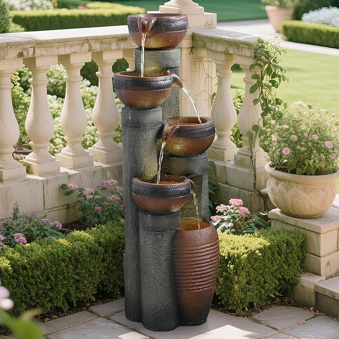 39.7’’H 5-Tier Relaxing Outdoor Indoor Garden Water Fountain Decor - for Contemporary Design for Garden, Patio, Deck, Porch, Backyard and Home Art Decor Brown