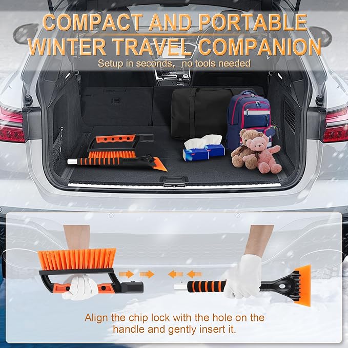 LivTee Ice Scraper and Snow Brush for Car Windshield, 24.75" Removable Snow Removal Tool, Automotive Exterior Accessories and Winter Essentials for Cars, Trucks, and SUVs,Orange - Image 5