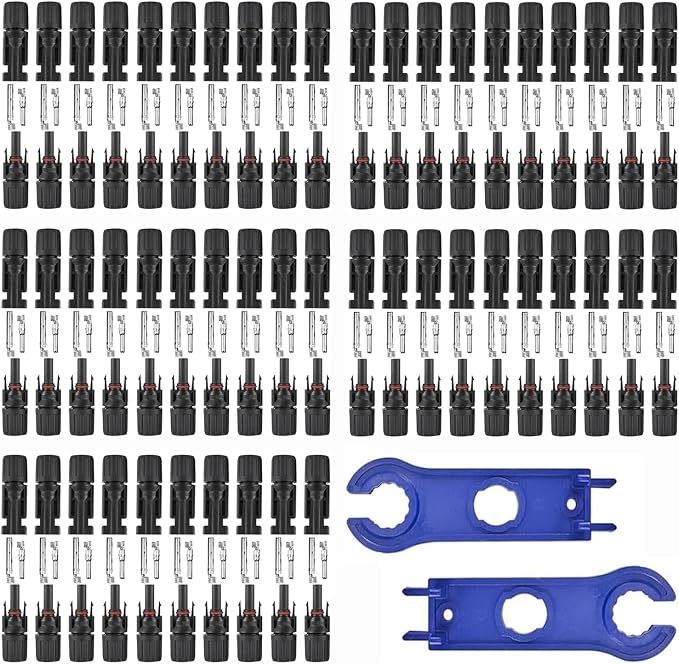 100 PCS Solar Panel Connectors, 50-Pairs+ 2 Spanners Solar Connector IP67 Waterproof 1000V 30A Photovoltaic Connector for Solar Panel System （10AWG） by Unknown