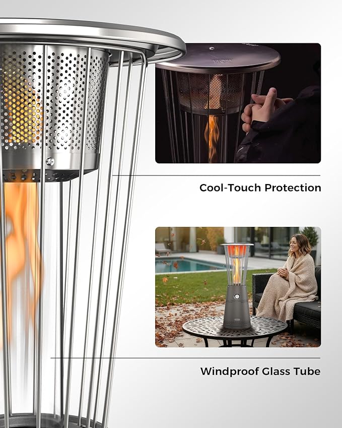 Tabletop Heater Patio Heater, 11,000 BTU Propane Patio Heater for Commercial, Balcony & Porch, Quartz Glass Tube, Portable Small Heater For Outdoor Use, Grey