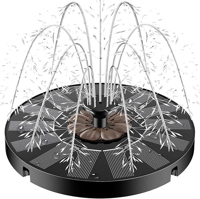Yzert Solar Fountain Coffee Flower, Floating Solar Water Fountain Pump with 4 Fixers & 7 Nozzles for Bird Baths, Ponds, Pools, Gardens, Patios, Outdoors&Flower Pots