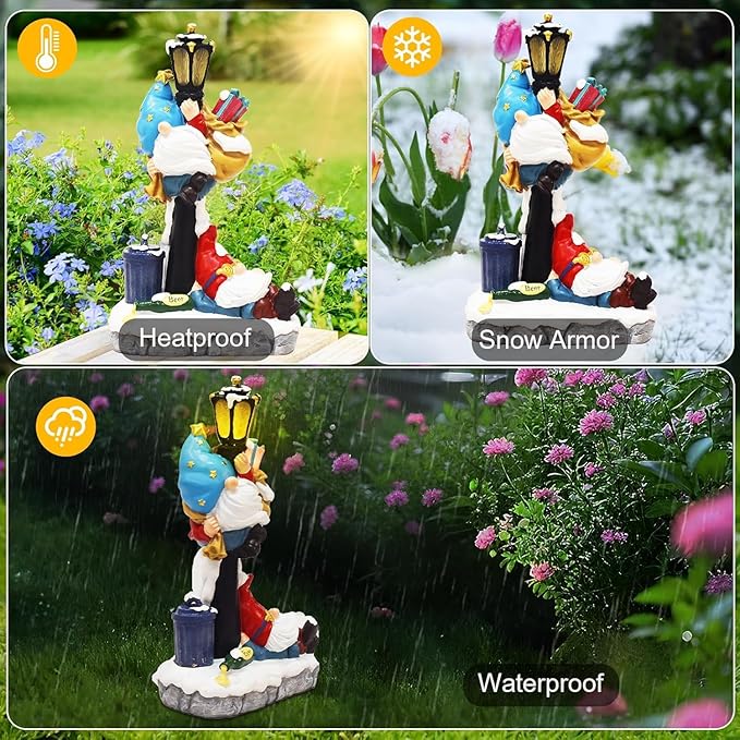 WINTS Solar Garden Gnome,Outdoor Gnome with Solar Lights Decor for Patio,Lawn,Yard,Balcony,Funny Gnomes Gifts for Women,Housewarming,Birthday
