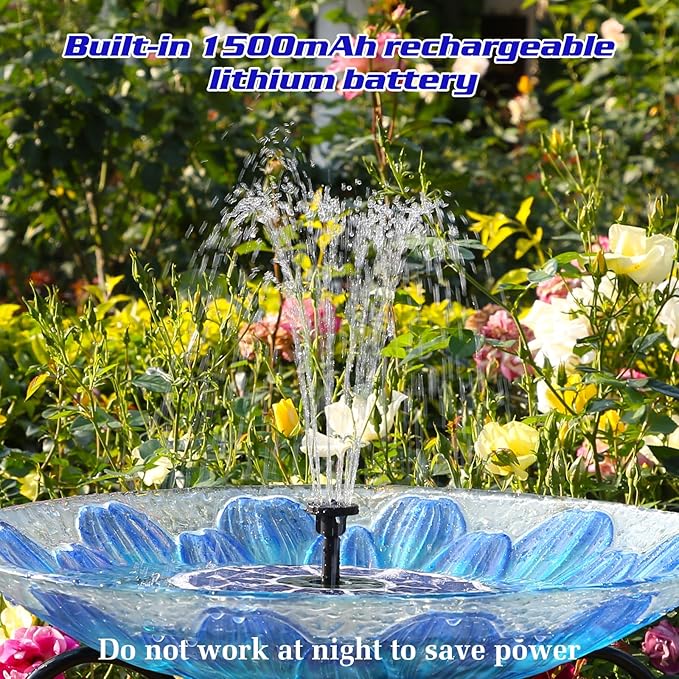 AISITIN 3.5W Solar Fountain Pump Built-in 1800mAh Battery, Solar Bird Bath Fountains with 8 Nozzles, Solar Water Pump for Garden Birdbath Pool Fish Tank Pond and Outdoor (purple)
