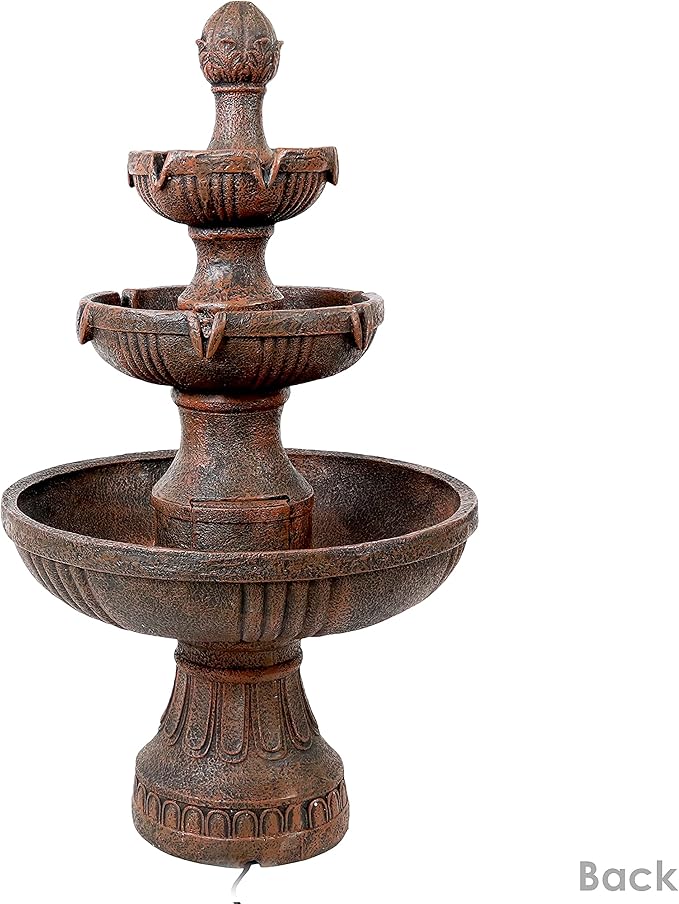 Sunnydaze Flower Blossom 43" Tiered Outdoor Water Fountain - 3-Tiered Outdoor Fountain for Garden, Patio, or Backyard - Earth Finish