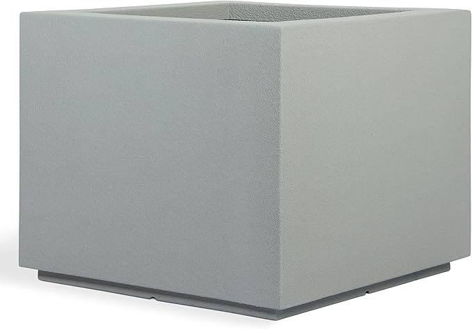 PolyStone Monterray Square Outdoor Planter, 23" L x 23" W x 19" H – Lightweight Modern Garden & Patio Planter, Weather Resistant Indoor/Outdoor Décor, Concrete Gray